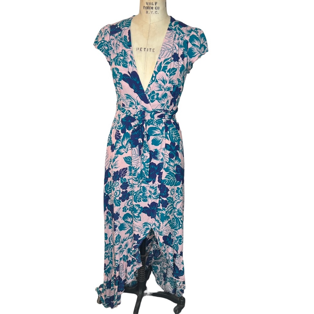Nineteen Palms blue floral wrap dress
